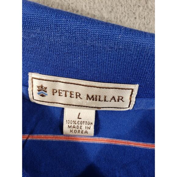 Peter Millar Shirt Men's Large Blue Orange Striped Golf Polo Short Sleeve - Picture 6 of 9